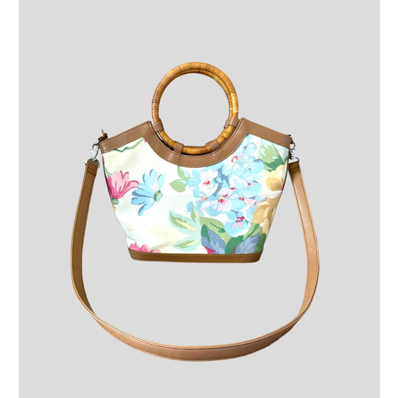 Fossil Floral Leather Canvas Handbag Purse With Leather Wallet Lot - Picture 4 of 16